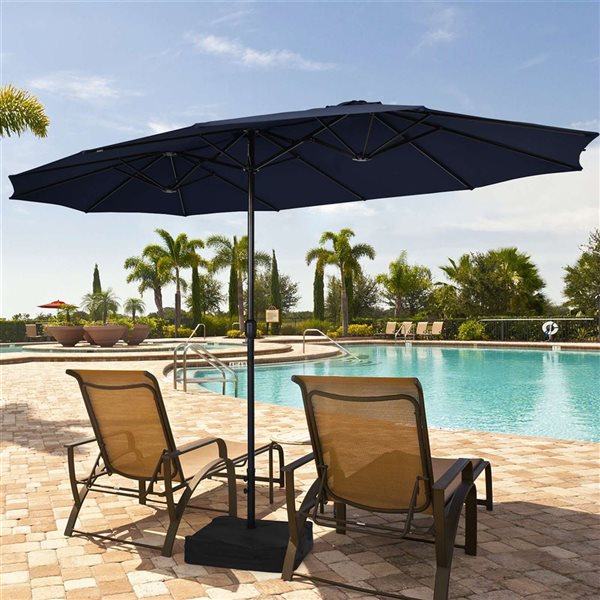 Costway 15-ft Navy Double-Sided Twin Patio Umbrella