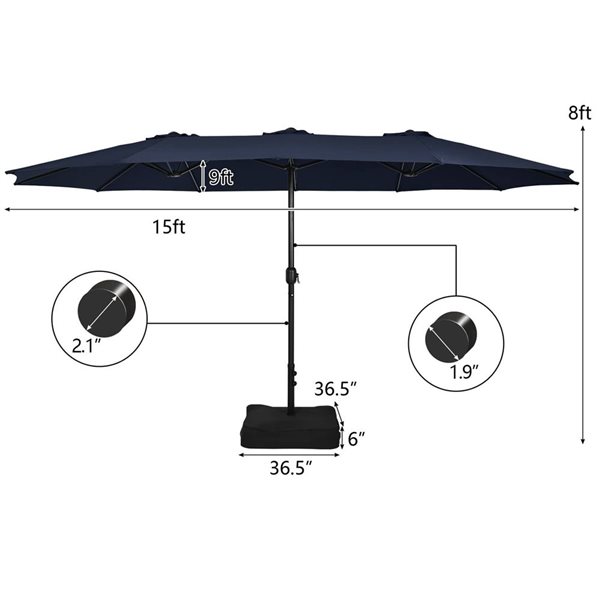 Costway 15-ft Navy Double-Sided Twin Patio Umbrella