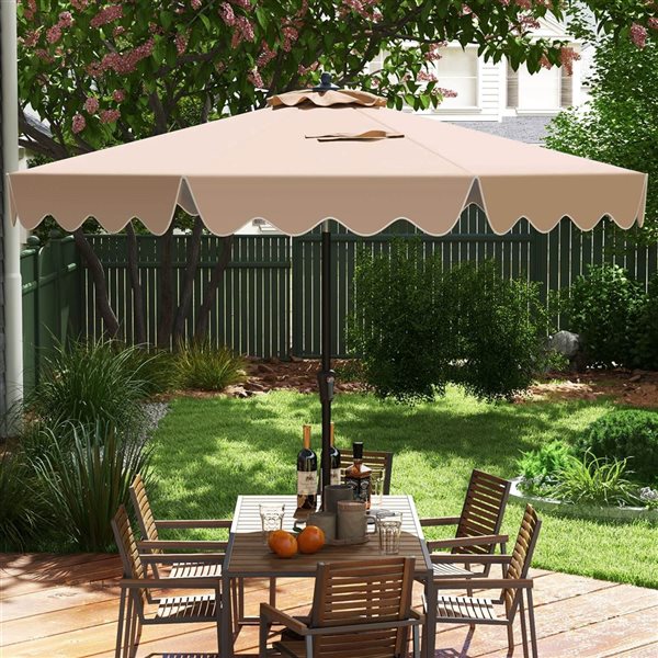Costway 9-ft Brown  2-Tier Market Patio Umbrella with Sun-Protective Canopy