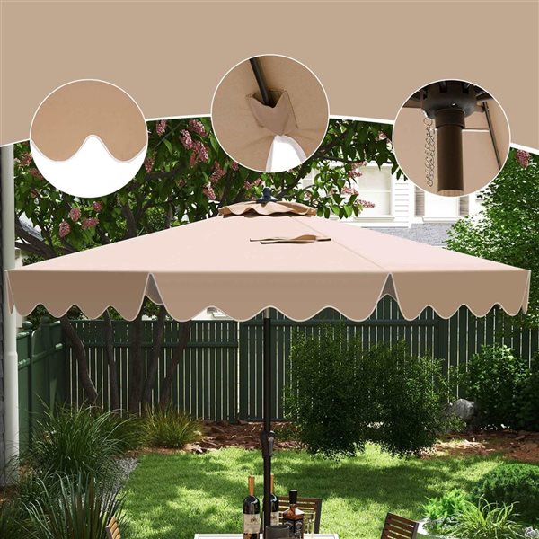 Costway 9-ft Brown  2-Tier Market Patio Umbrella with Sun-Protective Canopy