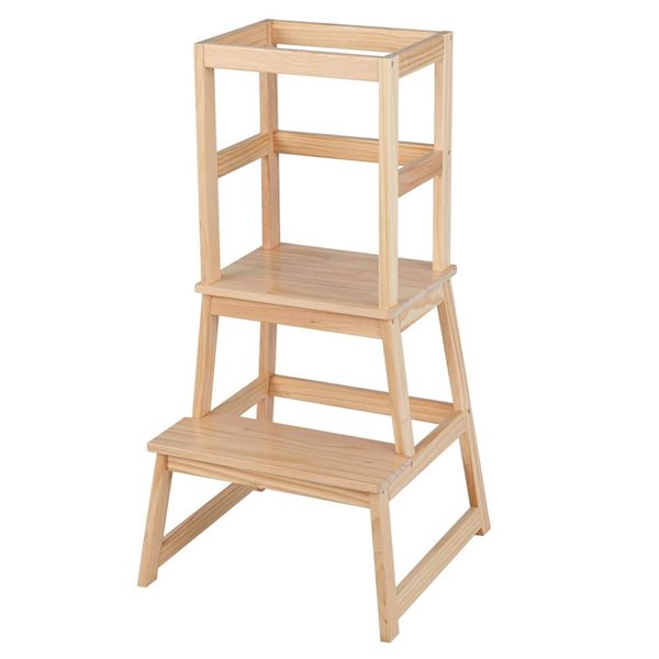 Step Stool Rona Costway Natural Kids Kitchen Step Stool with Safety Rails HY10049NA | RONA