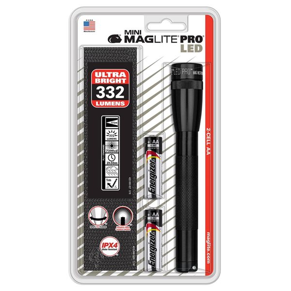 Maglite Mini LED PRO Flashlight w/ 2x AA Batteries - Black