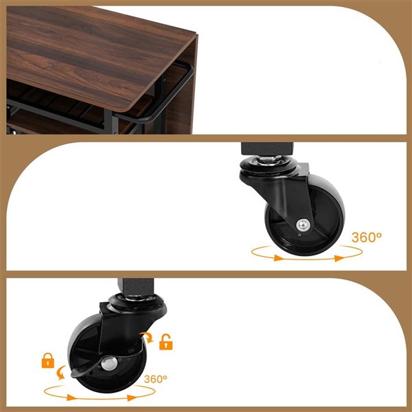 Costway 3-Piece Brown Wood Extending Rolling Dining Table Set