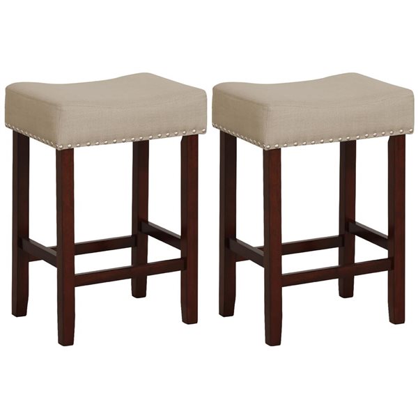 Costway Set of 2 Beige Counter Height Saddle Bar Stools with Wooden Legs