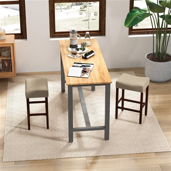 Costway Set of 2 Beige Counter Height Saddle Bar Stools with Wooden Legs