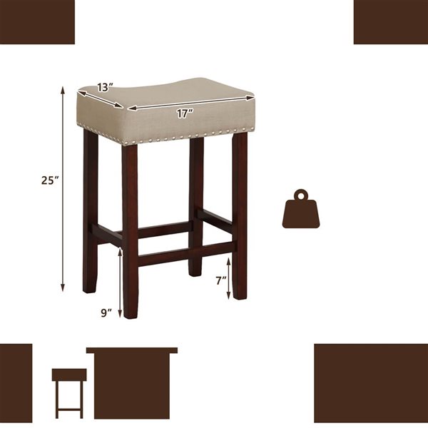 Costway Set of 2 Beige Counter Height Saddle Bar Stools with Wooden Legs