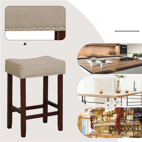Costway Set of 2 Beige Counter Height Saddle Bar Stools with Wooden Legs