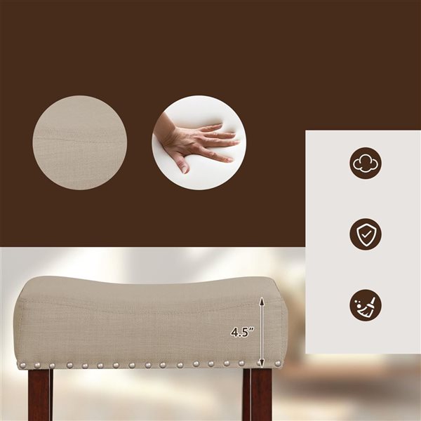 Costway Set of 2 Beige Counter Height Saddle Bar Stools with Wooden Legs