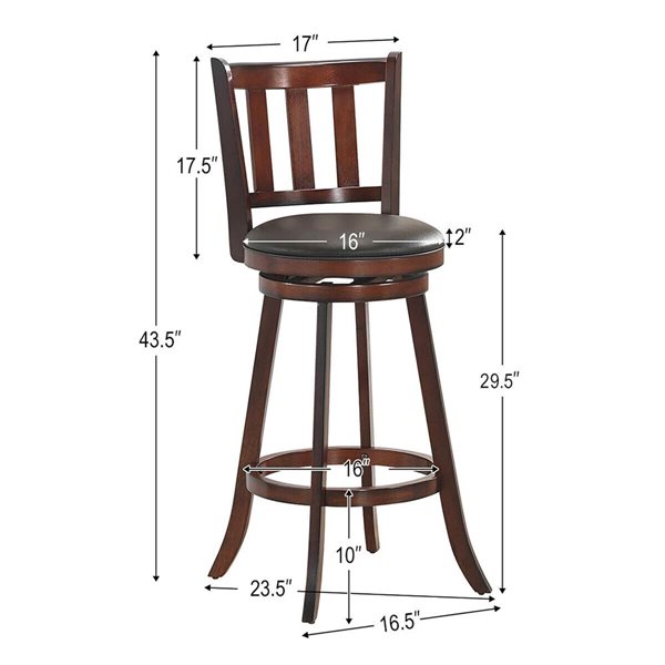Costway Set of 2 31-in Leather Padded Swivel Bar Stool