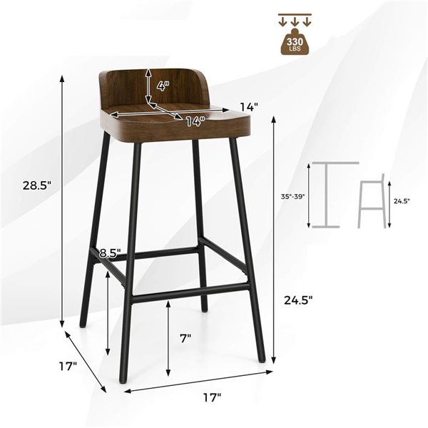Costway 24.5-in Industrial Low Back Saddle Seat Bar Stool