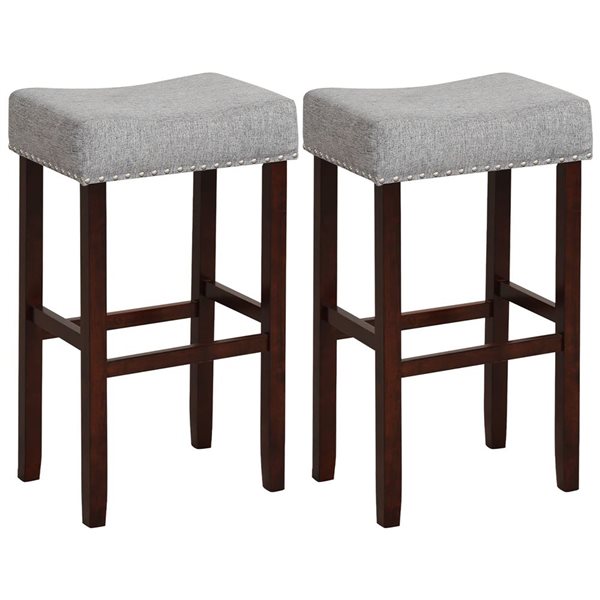 Costway Set of 2 Grey Saddle Bar Stools with Wooden Legs
