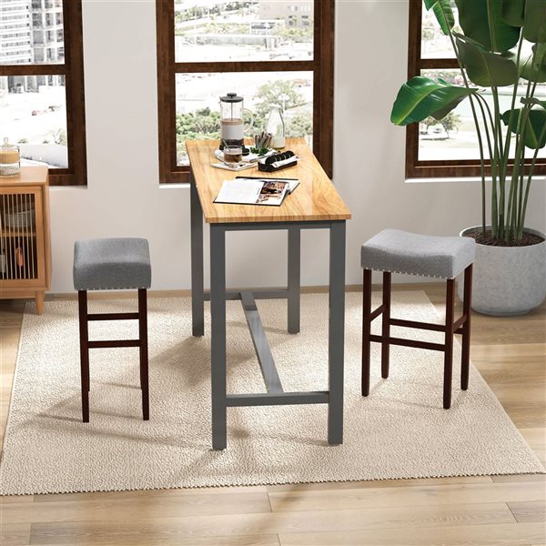 Costway Set of 2 Grey Saddle Bar Stools with Wooden Legs