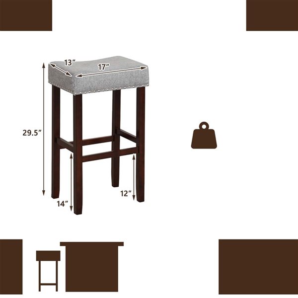 Costway Set of 2 Grey Saddle Bar Stools with Wooden Legs