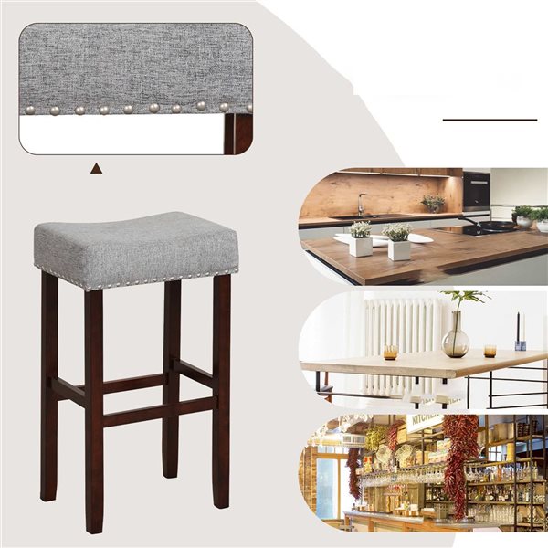 Costway Set of 2 Grey Saddle Bar Stools with Wooden Legs
