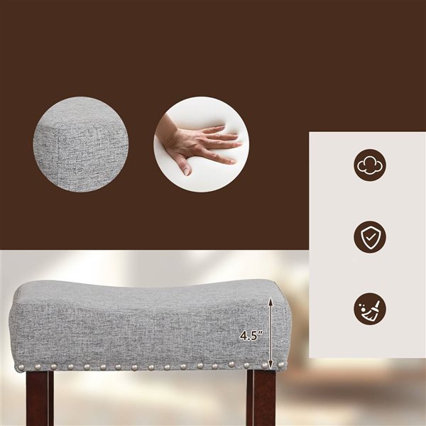 Costway Set of 2 Grey Saddle Bar Stools with Wooden Legs