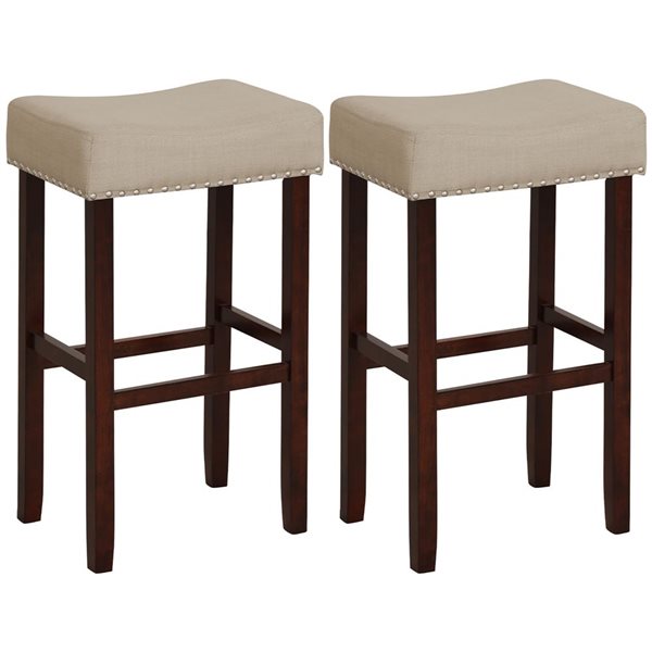Costway Set of 2 Beige Saddle Bar Stools with Wooden Legs
