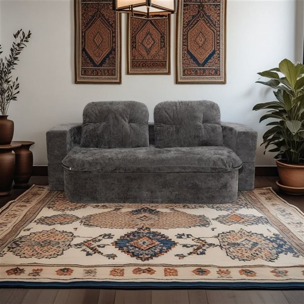 Velago Bread Grey Polyester Blend 3-Seat Sofa