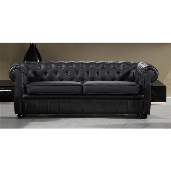 Velago AVIGNON Black 3-Seat Leather Sofa