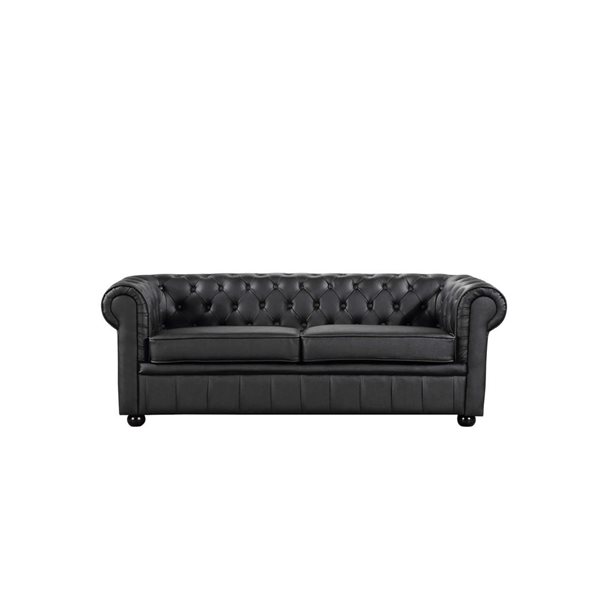 Velago AVIGNON Black 3-Seat Leather Sofa