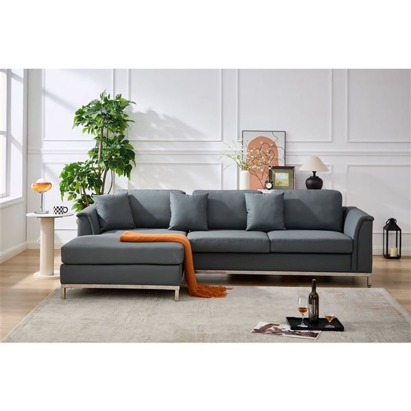 Velago OLLON Grey Polyester Blend Left-Facing Faux Leather Sectional Sofa without Ottoman