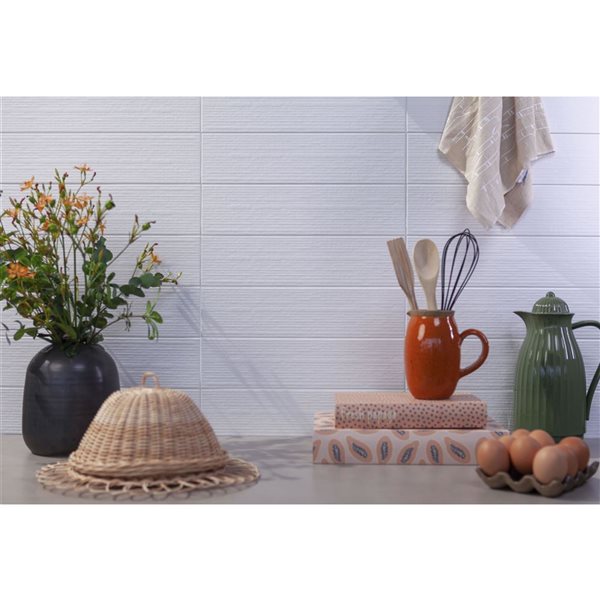 Eliane Zen Ceramic Wall Tile 4x16-in x 7-mm - 14.64-ft² - Matte White - 34-Pack