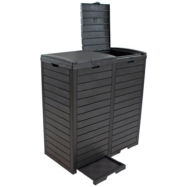 Sunnydaze Decor 295-L Outdoor Double Trash Can w/ Lids and Drip Trays - Black