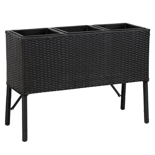 Sunnydaze Decor 3-Section Wicker Raised Planter - Black