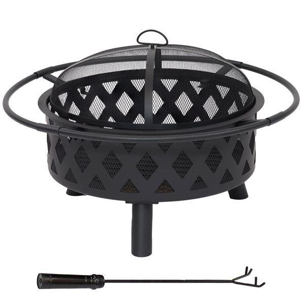 Sunnydaze Decor 30-in Steel Crossweave Fire Pit w/ Spark Screen - Black