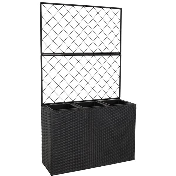 Sunnydaze Decor 3-Section Wicker Planter Box with Trellis - Black