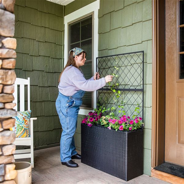 Sunnydaze Decor 3-Section Wicker Planter Box with Trellis - Black