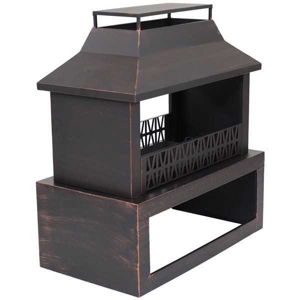 Sunnydaze Decor 32-in Steel Outdoor Fireplace w/ Log Storage - Brushed Bronze