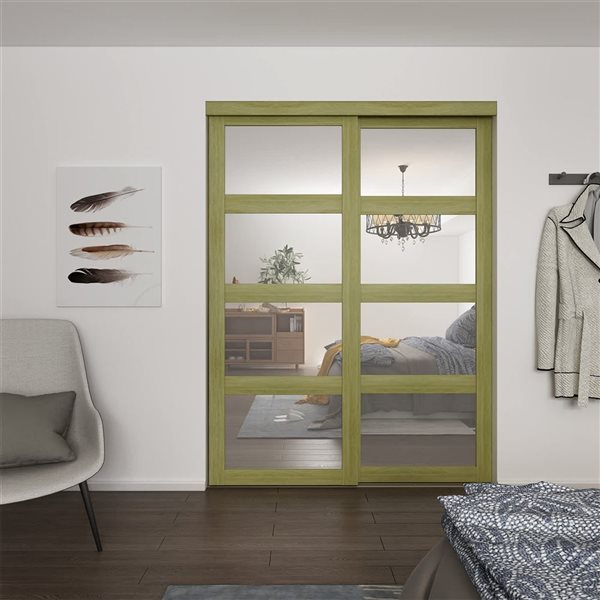 Landon & Co. 48 x 80-1/2-in Sesame 4-Lite Clear Mirror Sliding Door