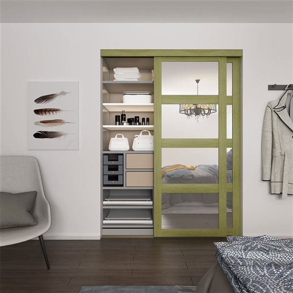 Landon & Co. 48 x 80-1/2-in Sesame 4-Lite Clear Mirror Sliding Door