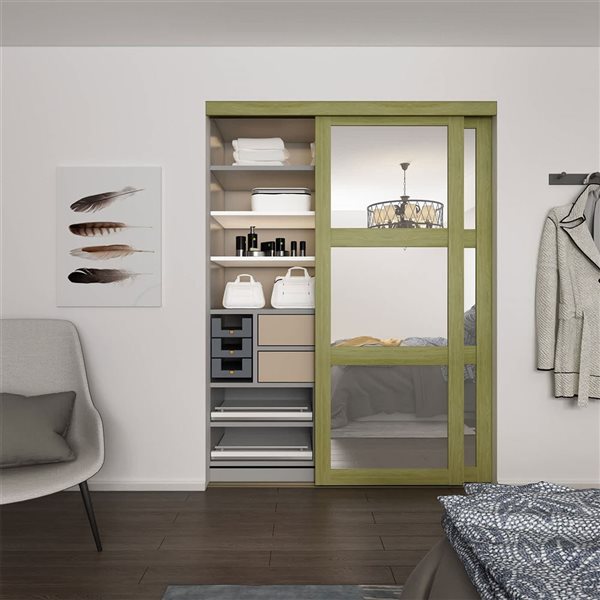 Landon & Co. 48 x 80-1/2-in Sesame 3-Lite Clear Mirror Sliding Door