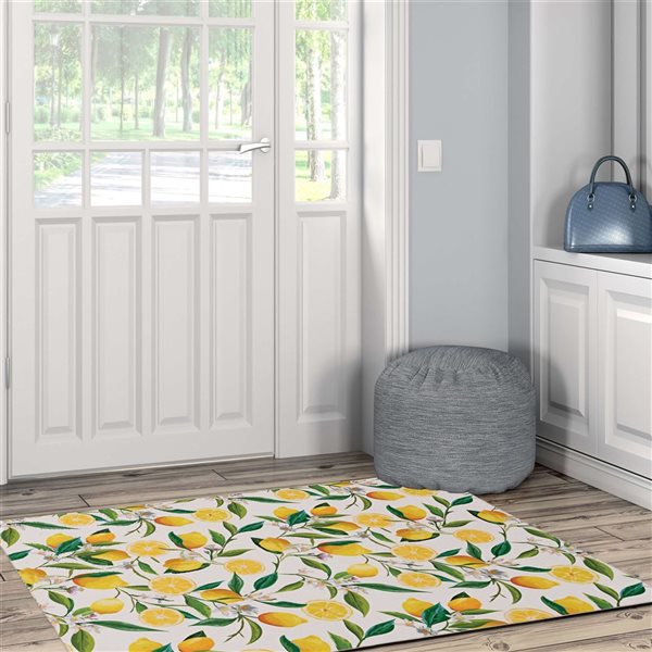 Linon Home Décor Sumner Ivory & Yellow 3 x 5-ft Washable Throw Rug