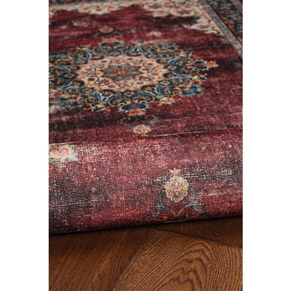 Linon Home Décor Bryant Ivory & Burgundy 2 x 8-ft Washable Runner Rug