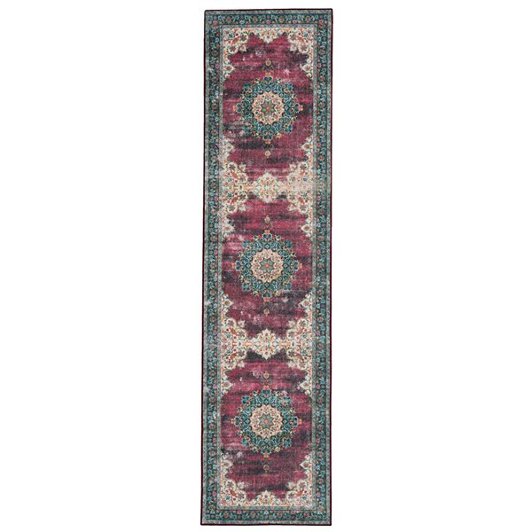 Linon Home Décor Bryant Ivory & Burgundy 2 x 8-ft Washable Runner Rug