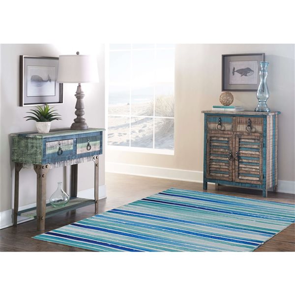 Linon Home Décor Janna Ivory & Blue 5 x 7-ft Washable Area Rug