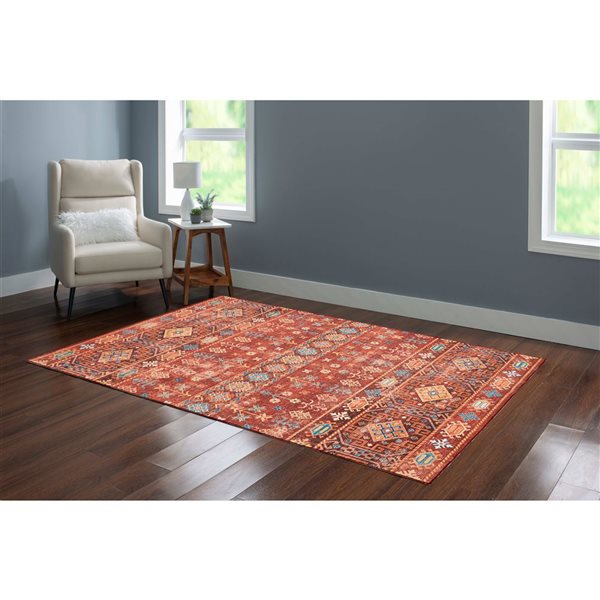 Linon Home Décor Devlin Red & Ivory 5 x 7-ft Washable Area Rug