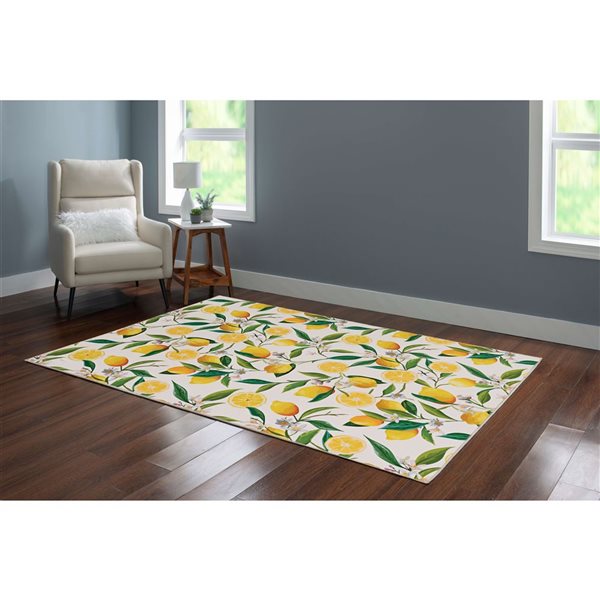 Linon Home Décor Sumner Ivory & Yellow 5 x 7-ft Washable Area Rug