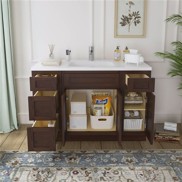 Vanity Art 48 x 21 x 32.5-in Freestanding Bathroom Vanity Oak Cabinet without Top - Brown