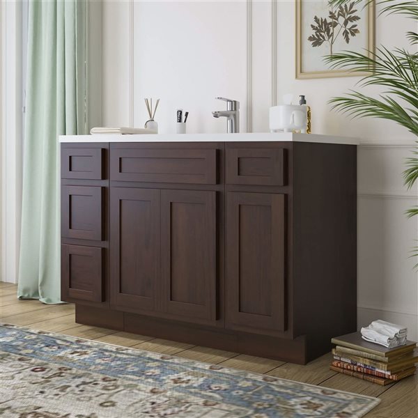 Vanity Art 48 x 21 x 32.5-in Freestanding Bathroom Vanity Oak Cabinet without Top - Brown