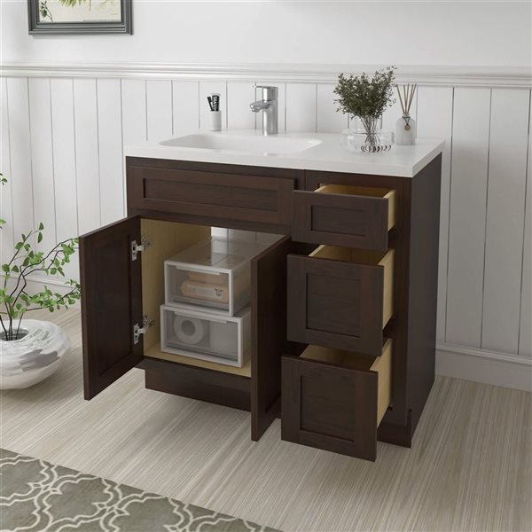 Vanity Art 36 x 21 x 32.5-in Freestanding Bath Vanity Oak Cabinet without Top - Brown