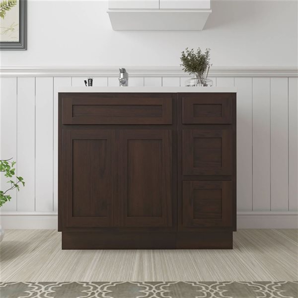 Vanity Art 36 x 21 x 32.5-in Freestanding Bath Vanity Oak Cabinet without Top - Brown