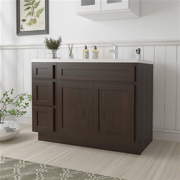 Vanity Art 45 x 21 x 32.5-in Freestanding 3-Drawer Bath Vanity Oak Cabinet without Top - Brown