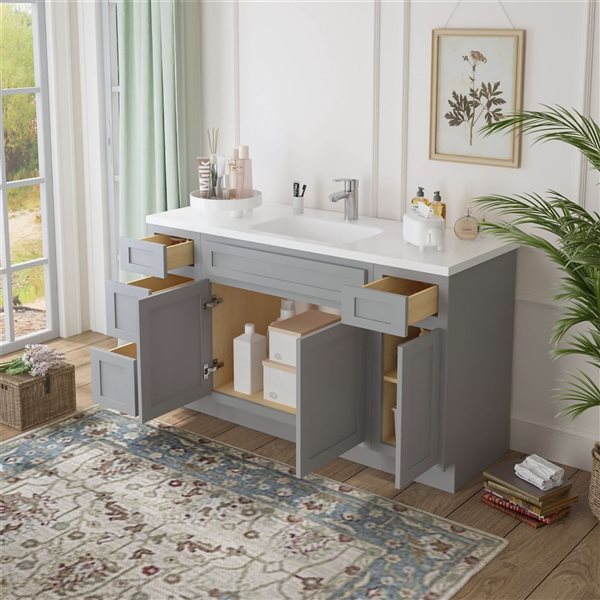 Vanity Art 60 x 21 x 32.5-in Freestanding 4-Drawer Bath Vanity Oak Cabinet without Top - Grey