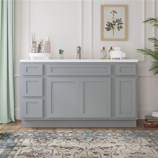 Vanity Art 60 x 21 x 32.5-in Freestanding 4-Drawer Bath Vanity Oak Cabinet without Top - Grey