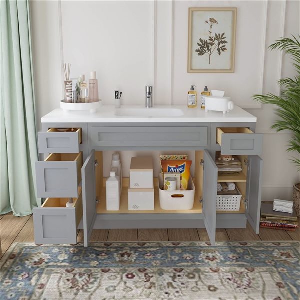Vanity Art 60 x 21 x 32.5-in Freestanding 4-Drawer Bath Vanity Oak Cabinet without Top - Grey