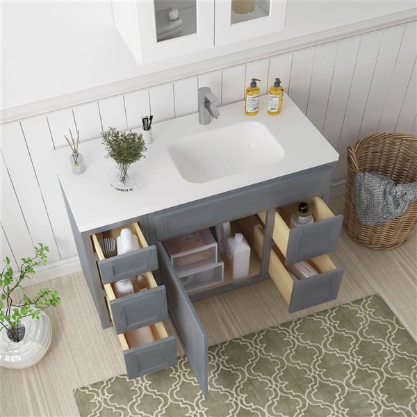 Vanity Art 48 x 21 x 32.5-in Freestanding 2-Right Drawer Bath Vanity Oak Cabinet without Top - Silver
