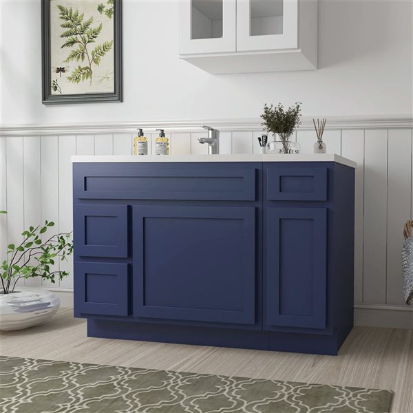 Vanity Art 48 x 21 x 32.5-in Freestanding 2-Left Drawer Bath Vanity Oak Cabinet without Top - Blue